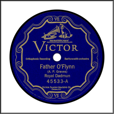Record Label: Oct. 1926-Oct. 1936. Scrolled design. Note the absence of patent numbers and copyright warnings. See also the mention of “Orthophonic Recording” and the “VE” at the bottom/top. This means the recorded has been electrically recorded. May also be in blue, black, red, and maroon.