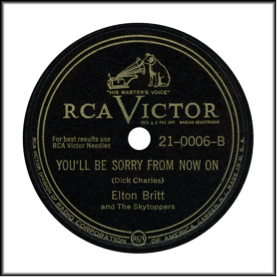 Record Label: 1946 as identified with RCA-Victor label. May be seen in blue (Bluebird Series), Red, Black, or Silver and Black. Note the circles on edge.