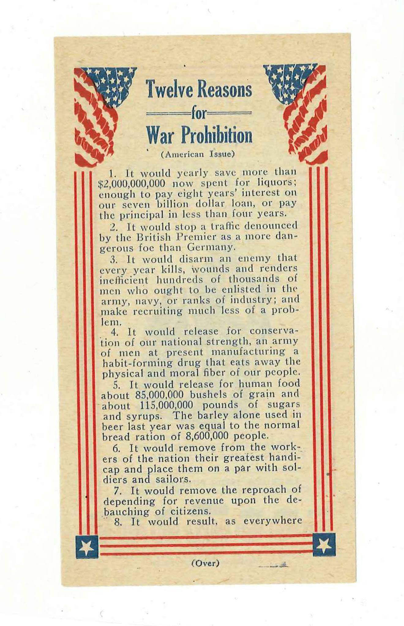 12 reasons for war prohibition front