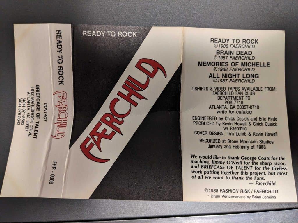 Faerchild insert with list of band songs and band members and other assorted information